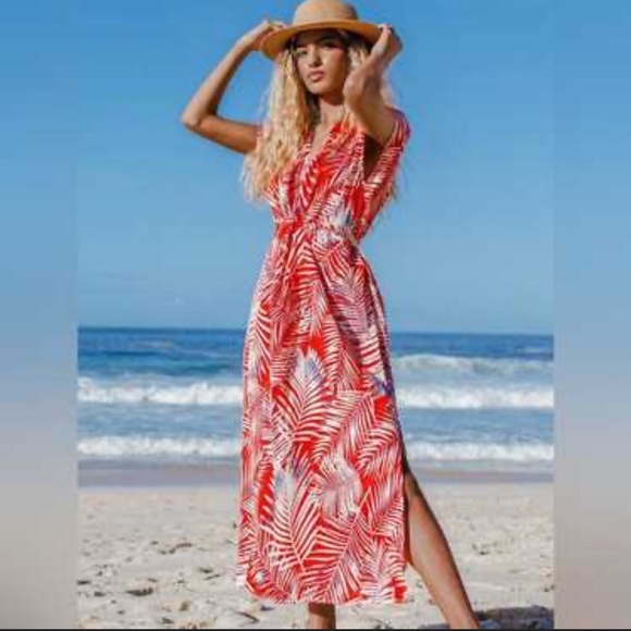 Cupshe Tropical Red and White Maxi Dress - Picture 1 of 11